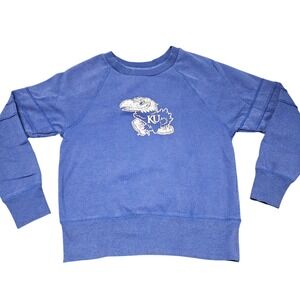 Kansas Jayhawks University KU Sweatshirt Small Blue‎ Raglan Retro Sport Fleece